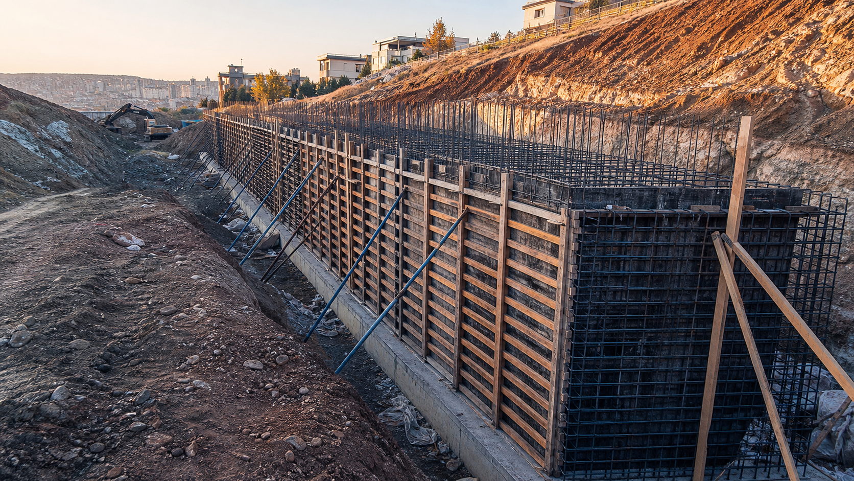 İstinat duvarı kalıp ve donatı hazırlığı — örnek görsel